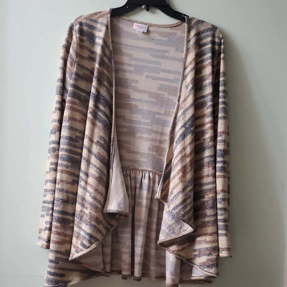 LuLaRoe Striped Beige and Blue Cardigan